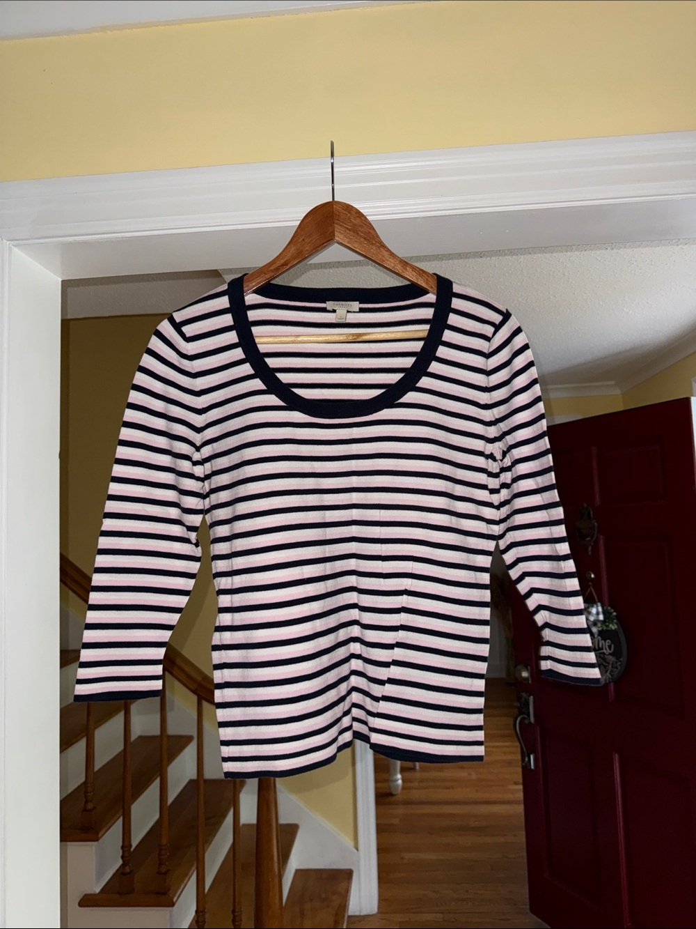 Talbots Pink and Navy Striped Scoop-Neck Long Sleeve Tee